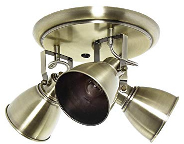 Licht-Erlebnisse Runder Deckenstrahler Retro mit Schalter Messing flexibel Ø31cm Industrial Design Wohnzimmer STIPA