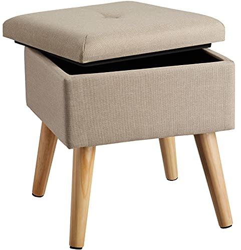 tectake® Hocker mit Stauraum, Sitzhocker mit Stauraum, Aufbewahrungsbox mit Deckel, Fußhocker, Fußablage, Hocker Holz Beine, als Sitzbank Flur, im Wohnzimmer oder Schlafzimmer - Sand