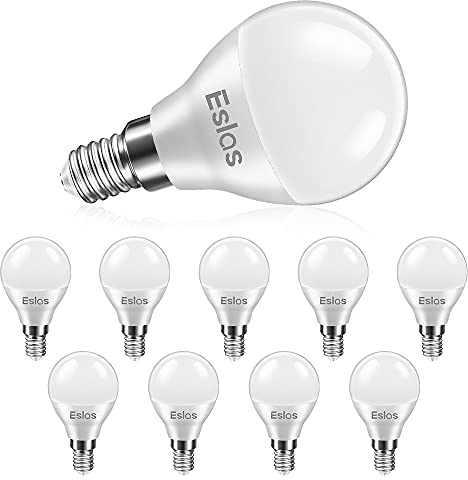 Eslas E14 LED Golf Ball Bulb 6W, Cool White 6000K, SES Light Bulb, 10 Pack | 600Lm 60W Incandescent Equivalent, G45 Small Edison Screw, P45 Globe Light Bulb, CRI> 80+, Non-Dimmable