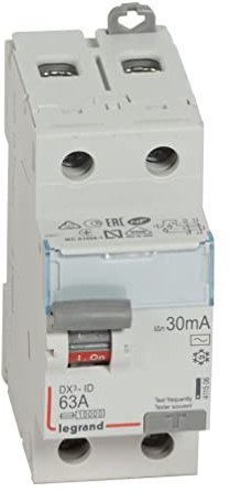 LEGRAND Interruptor Diferencial, 2P, 63 A, sensibilidad de 30mA, clase AC, DX3, Blanco, 411506E