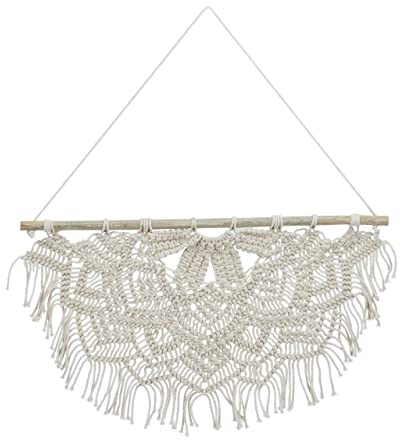 Relaxdays Macramé Mural, Fait à la Main, Style Boho, Décoration Murale, HxL : 65 x 60,5 cm, Coton, Bois, Couleur crème