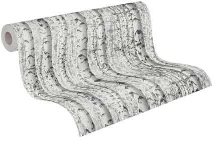 A.S. Création Carta da parati in tessuto non tessuto - Carta parati forestale in bianco, grigio e nero - Carta parati per diverse stanze - Carta da parete in 10,05 m x 0,53 m