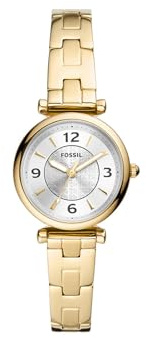 Fossil Damenuhr Carlie, Quarzwerk, 28mm Gold Edelstahlgehäuse mit Edelstahlarmband, ES5203