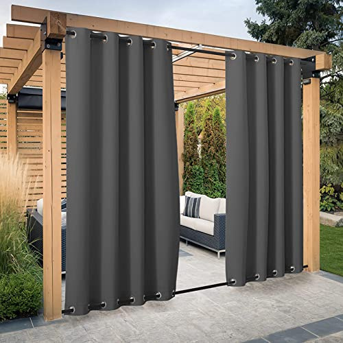 Outdoor Vorhang Wetterfest mit Ösen Oben und Unten, Wasserdicht Windschutz Outdoor Vorhang UV Schutz Sichtschutz Verdunkelungs Vorhang für Terrasse Pergola Gartenlaube, 1 Stück,Grau-B213xH183cm