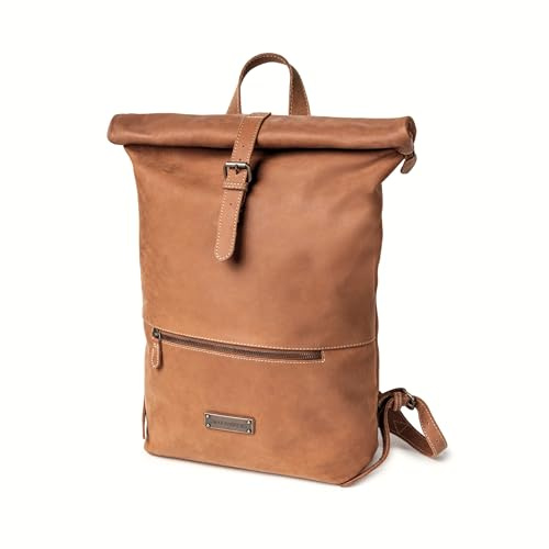 DRAKENSBERG Leder Roll-Top Rucksack 'Ryan' 16 Laptopfach, Damen, Herren, Vintage-Tagesrucksack, groß, bis 25L - Cognac-Braun, DR00328