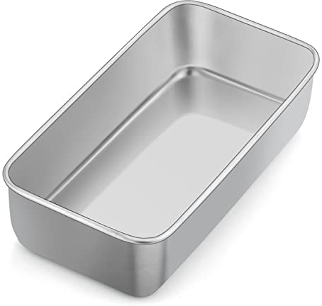 Herogo Molde para pan, molde rectangular de acero inoxidable de 2 libras para hornear (23.5x12.5x6.7 cm), para tostadas, pan, pasteles, lasaña, apto para horno y lavavajillas, metal plateado