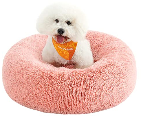 Feandrea Hundebett flauschig, waschbar, Langer Plüsch, 70 cm Durchmesser | Katzenbett, Donut Kissen, Bezug abnehmbar, Terrakotta, BOBBEE Kollektion PGW039P01