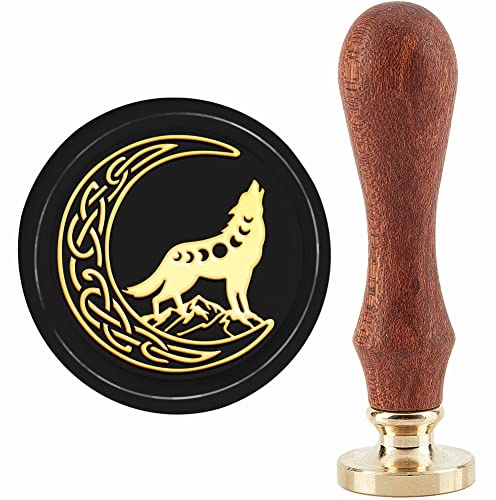 craspire Wolf Wachssiegel Stempel Mond Siegellack Stempel 30mm Retro Vintage Abnehmbarer Messing Stempelkopf Mit Holzgriff Für Einladungen Karten Geschenkverpackung