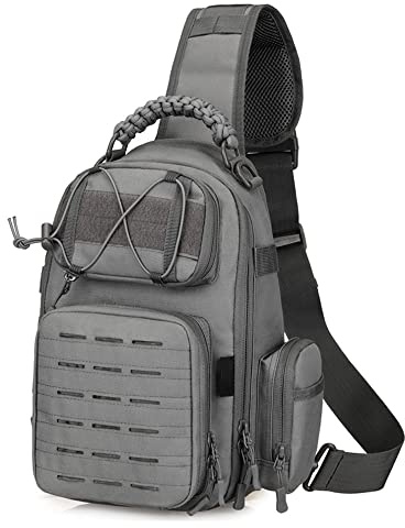 Vmokki Taktischer Sling Rucksack 1000D Nylon Wasserdicht Militär Schulterrucksack Herren Damen Umhängetasche Crossbody Bag für Alltag Reise Outdoor Wandern Sport (Grau)