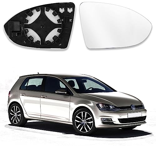 Cristal de Espejo Reemplazar para Golf 7, Retrovisor Exterior Ajustable Adecuado, Asférico Con Placa de Soporte, Lente de Marcha Atrá, Calefactable (Derecha)