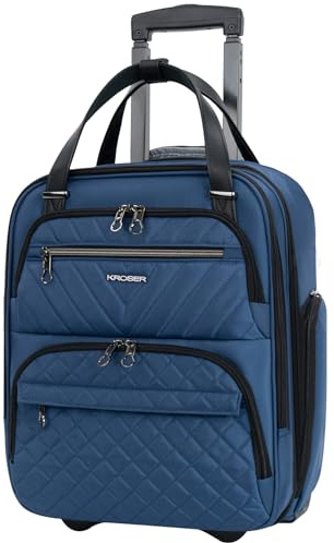 KROSER Handgepäck Koffer Trolley 40cm, Carry On Untersitzer Multifunktional 16-Zoll Leichter Über-Nacht-Koffer für Frauen, Blau