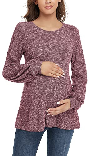 Love2Mi Damen Umstandspullover Langarm Schwanger Tuniken Gestrickt Schwangerschaft Pullover Oberteil