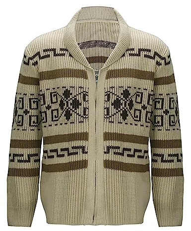 Jeffrey The Dude - Cárdigan de Manga Larga con Cuello de Chal de Punto con Cremallera para Hombre Adulto, Beige, Large