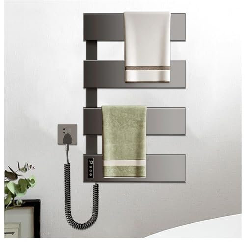 Scaldasalviette Elettrico Bagno, Portasciugamani Riscaldato con Timer/Temperatura Regolabile/Display a LED, Scaldasalviette elettrico,B-4Bar-Grey