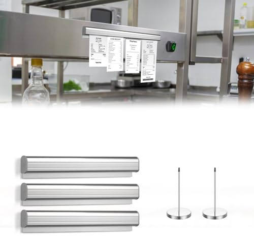 3 Stück Bonhalter, 40CM Gastronomie Zubehör Zettelhalter, Catering Bonschiene Notizleiste Klemmleiste mit 2 Stück Zettelhalter für Rechnungen mit Spikes und Metallbasis Memo für Küche Hotel Bar Büro