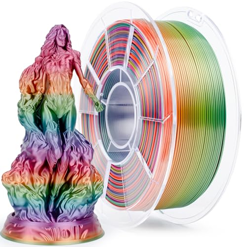 ZIRO Regenbogen Seide PLA Filament 1.75mm, Silk Mehrfarbige 3D Drucker Filament PLA, 1kg/2.2lb Gradient Changing 3D Filament, Kompatibel mit den Meisten FDM 3D Druckern, Seide Regenbogen Multicolor