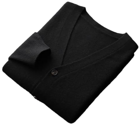 Kashmirtröja för män, cardigan höst och vinter, stickad solid långärmad jacka topp, Svart, XXL