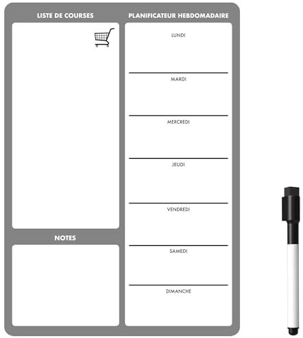 Planning Frigo Magnétique | Tableau Blanc Effaçable & Semainier | Liste de Courses et Calendrier pour Organisation Familiale (30 x 21cm [A4], noir & multicolore)