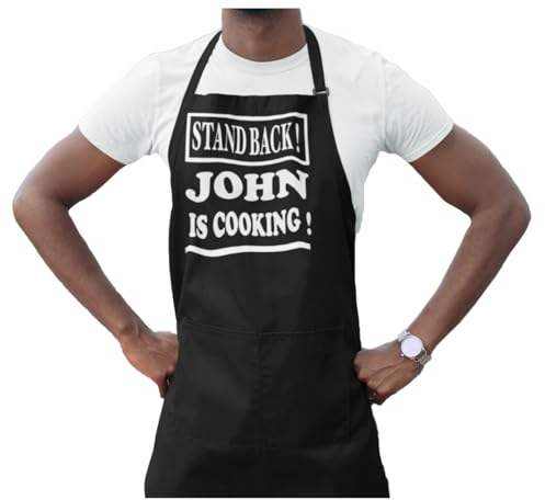 Corkscrew Stand Back John Is Cooking Personalised BBQ Apron (Black Polyester)