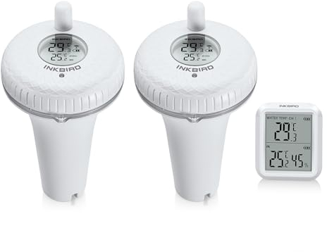 Inkbird IBS-P01R Funk Poolthermometer Kombinationsset mit 2 Stück Poolthermometer Schwimmend und Ein Monitor