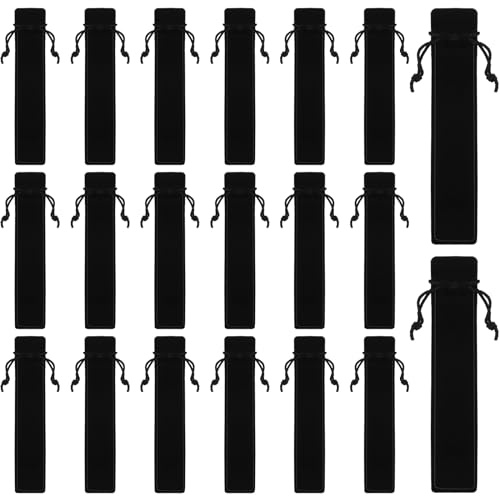 Bremorou 20 sacchetti in velluto nero – Astuccio con coulisse per penne, matite, penne a sfera – Confezione (1 penna), Nero , Organizer per borse
