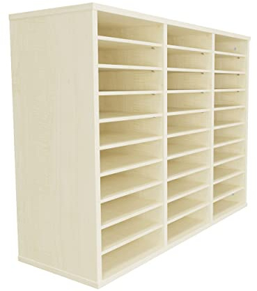 Eigentlich Fächerschrank 30 Fächer aus Holz 99x35x77cm, Ahorn | Postregal Briefablageregal für Dokumente, 3 Reihen mit je 10 Fächern im A4 Querformat, Böden einzeln verstellbar