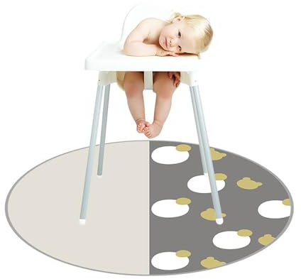 Treer Unterlage Hochstuhl 130cm, Baby Hochstuhl Bodenmatte Spritzmatte für Unter Hochstuhl Wasserdicht Rutschfest Bodenschutzmatte Karikatur Krabbelmatte Faltbar Baby Spielmatte (Entenküken)