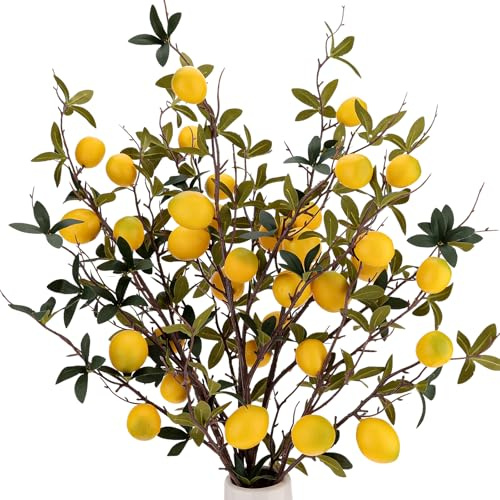 Gresorth Gelb Zitrone Lebensecht Dekoration Künstliche Gefälschte Kunststoff Zweigstelle Obst Blumenstrauß Anzeigen Haus Kabinettet Tabelle Modell 3 Stück