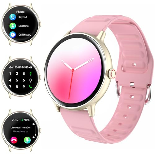 WILLFITME Smartwatch Herren Damen mit Telefonfunktion, Rundes Zifferblatt Armbanduhr mit 100+ Sportmodus Fitnessuhr mit Herzfrequenzmonitor Schlafmonitor Schrittzähler Sportuhr für iOS Android (Rosa)