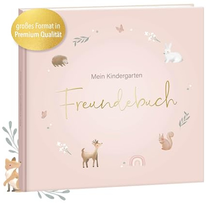 mintkind® Kindergarten Freundebuch Rosa – Freundschaftsbuch zum Ausfüllen | Für Mädchen und Jungen – kinderfreundliche Vorlagen und niedliche Illustrationen