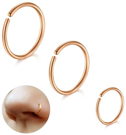 ESHIONER G23 Titan Nasenpiercing Nasenring Hoop Set Knorpel Ringe Dünn Klein Septum Helix Ringe Hypoallergen 18G 20G 6MM/8MM/10MM Schwarz Gold Silber 3PCS Knorpel Ohrring Nase piercing Schmuck Damen