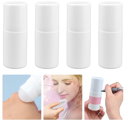 DTYGUIXE Roll-On Flaschen Leer 4er Set 50ml Nachfüllbar mit Flachem Deckel | Kunststoff Roller Behälter mit Wasserfesten Etiketten für Parfüm Ätherische Öle Kosmetik Hautpflege Reisen DIY Platzsparend