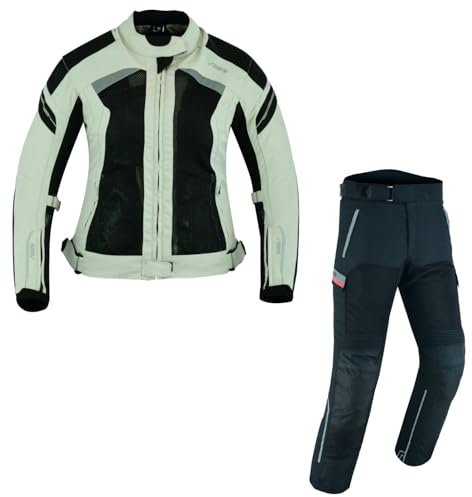 WMW WALI MOTO WEAR Damen Motorradkombi 2-teiliges Set Mit Protektoren Motorradhose & Motorradjake Wasserdicht Damen Motorrad Textil Kombi Wasserdicht Motorradkombi (GRAY, M)