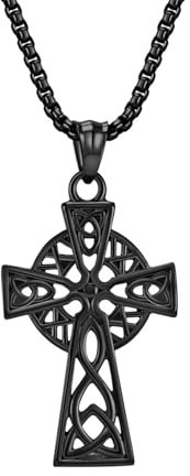 Skcess Herren Ketten Schwarz, Edelstahl Necklace Men Vintage-Hohlkreuz Mit Keltischem Dreieck Halskette Anhänger Herren Schmuck Geschenke Kettenlänge 60 CM
