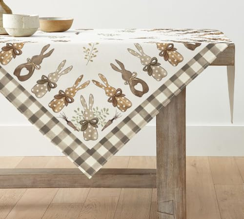 Artoid Mode Büffelkaro Hase Karotten Ostern Tischdecke, Tischwäsche Frühling Küche Tisch Dekoration Drinnen Urlaub Party Dekor 100x100 cm