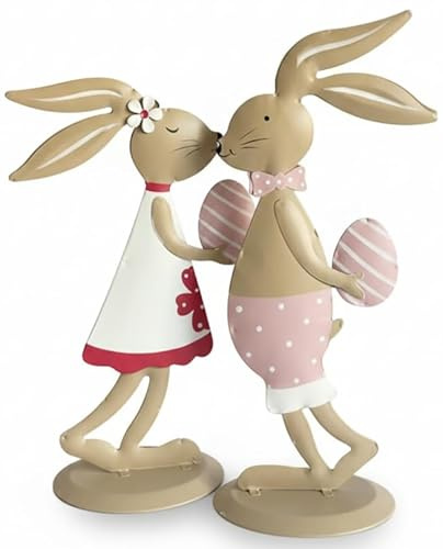 khevga Osterdeko Osterhase Deko-Hase aus Metall 2er Set (rosa)