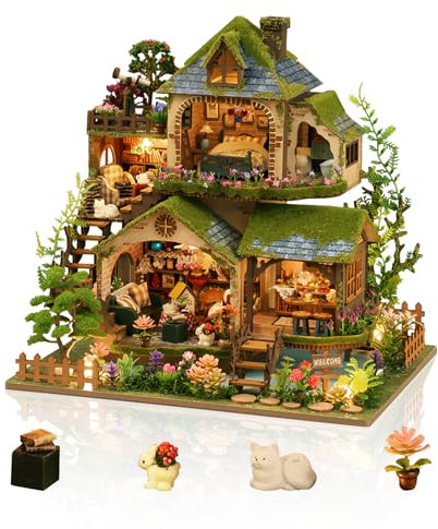 Cuteefun Casa de Muñecas de Madera con LED, Manualidades de Madera para Adultos Adolescentes para Construir, Regalos de Cumpleaños y Navidad (Aventuras Forestales)