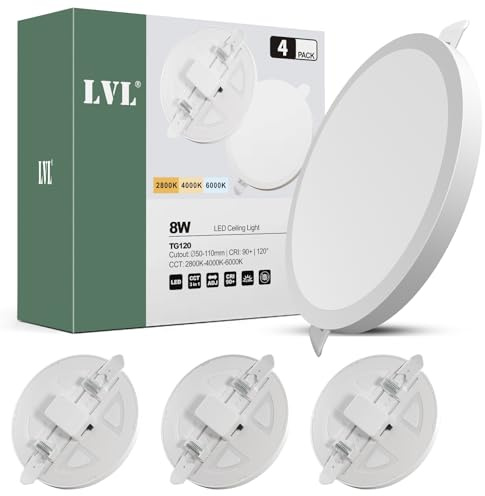 LVL Spot Lights Ceiling Recessed 8W, CCT 2800K 4000K 6000K Ra90, Not Dimmable Round Downlights for Led Ceiling Light Kitchen Living Room (Whtie, 4 Pack)