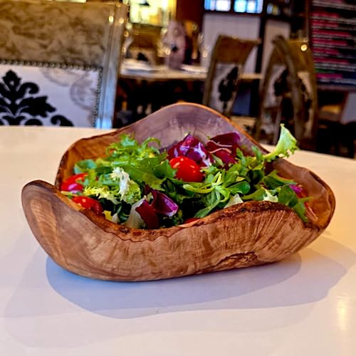 Bol à fruits en bois d'olivier fabriqué à la main – Grand plateau de service décoratif rustique pour fruits, collations et salades – Design unique de grain naturel | Durable – Parfait pour la cuisine