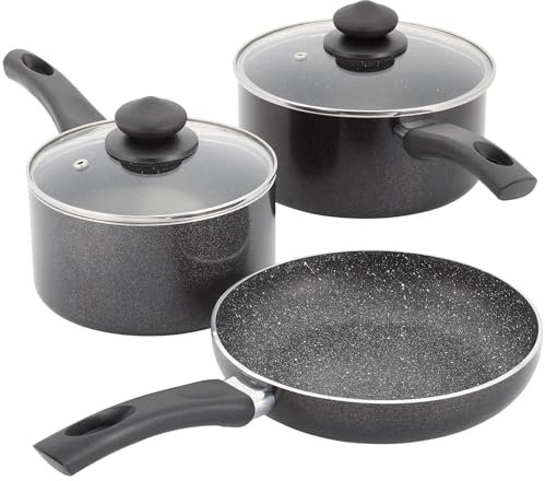 Kaufmann Non Stick Induction Hob Pan Set, 16cm/18cm Saucepans and 20cm Frying Pan Easy Clean Granite Coated with an Aluminium Base, Cookware Suitable for All Hob Types Including Induction, PFOA Free