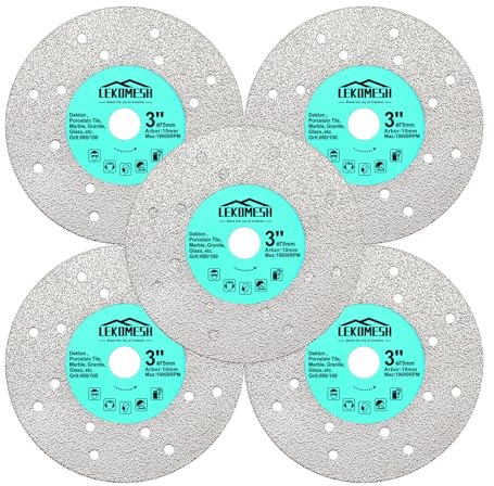 LEKOMESH Rock Slab Grinding Disc - 3 inch Glass Cutter Disc (5pcs), Granite Cutting Blade, Diamond Grinder Wheel for Rock Slab, Stone, Tile, Marble, Granite, Glass Diamond Saw Blades