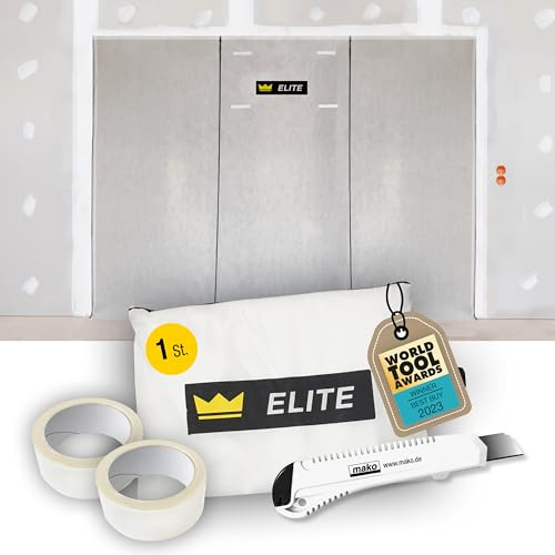 ELITE Staubschutzwand 3,3 x 3,2 m aus atmungsaktivem Vliesstoff | mit 2 Rollen Spezial-Klebeband, Cuttermesser & Transportbeutel, atmungsaktiv, reißfest, Schmutzschleuse, Profi-Qualität