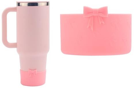 Silicone Boot for Stanley, Pink Bow Protective Silicone Boot Anti-Slip Water Bottle Bottom Sleeve Cup Bottom Cover Compatible with Stanley 20/30/40oz Tumbler