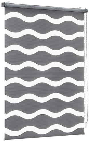 Sekey Doppelrollo Wellen Klemmfix ohne Bohren für Fenster, Doppelrollo 90 cm breit, Duo Rollo Welle Jalousie Sonnenschutz, 90x150cm, Dunkelgrau