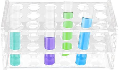 Hapivida Support de tubes à essai, Rack en acrylique transparent pour 18 tubes de 10ML 15ML, Accessoire de laboratoire pour chimie et biologie, Matériau acrylique pour tubes à essai en laboratoire