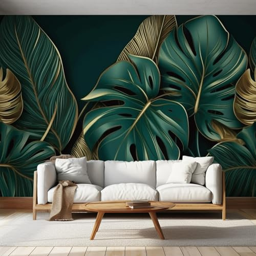 Wallpaper Tropical Wall Mural, Jungle Monstera Leaves Photo Wallpaper for Living Room Bedroom, 300 x 210 cm &WP