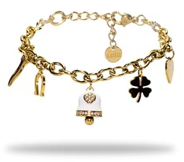 FREDDY Bracciale Donna Acciaio Inossidabile Gold- Campana Bianca e Charmes - Idea Regalo Alta Qualità - Modello FJ-20104