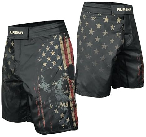 AUREIKA Patriot Men’s Fight Shorts – MMA BJJ No-Gi Grappling Boxing & Training Trunks for Jiu Jitsu Combat Sports (US, Alpha, Large, Regular, Regular, V7)