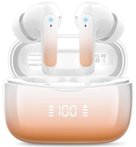 Bluetooth Kopfhörer, HiFi Stereo Kopfhörer Kabellos Bluetooth 5.3 mit 4 ENC Noise Cancelling Mic,56H Kabellose Kopfhörer mit LED-Anzeige, IPX7 Wasserdicht Ohrhörer für Sport und Studium, USB-C