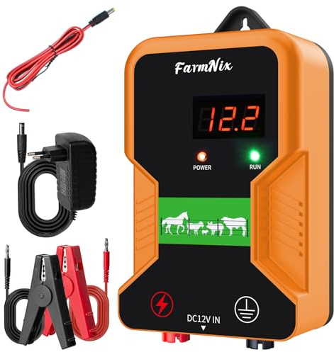 FarmNix Recinzione elettrica da 12V, caricatore per recinzioni elettriche, 2 joule/12 kV, recinzione elettrica da 15KM, alimentazione per pollame, bestiame, animali domestici, unità di controllo
